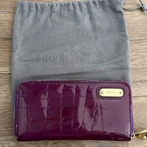 Alexander McQueen Glossy Plum Croc-Embossed Zip Wallet with Gold Plaque